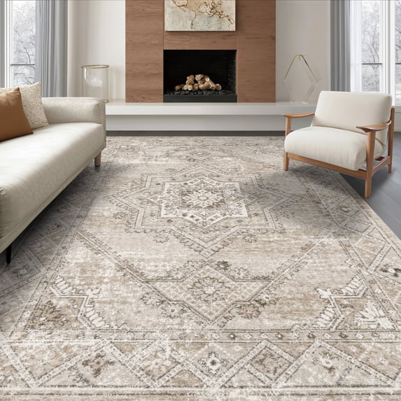 ODIKA 8'x10' Ultra-Soft Area Rug, Entry Symmetrical Grey Decorative Entryway Front Door Styling None Washable, Bare feet friendly, Silk-Touch for Bedroom, Under Sectional