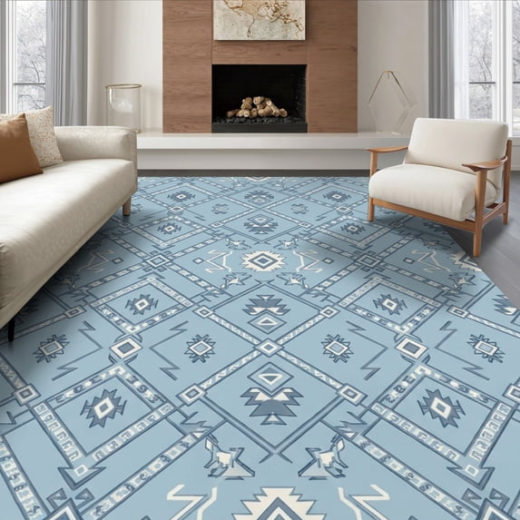 ODIKA 8'x10' Ultra-Soft Area Rug, Farmhouse Lattice Southwestern Throw Checkered Boho Geometric Playful Expressive None Washable, Bare feet friendly, Silk-Touch for Bedroom, Under Sectional