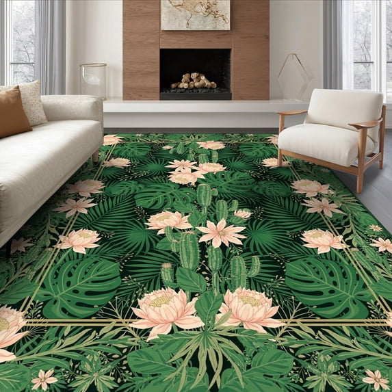 Abstract Tree Rug ODIKA 8'x10' Ultra-Soft Area Rug, Forest Monstera Sunset Abstract Round ...