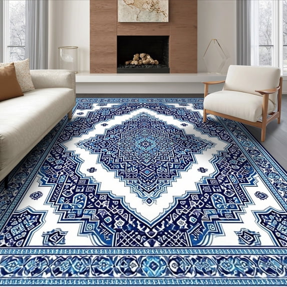 ODIKA 8'x10' Ultra-Soft Area Rug, Front Door Ru Boho Geometric Mosaic Tasseled Trellis Border Entrance None Washable, Bare feet friendly, Silk-Touch for Bedroom, Under Sectional