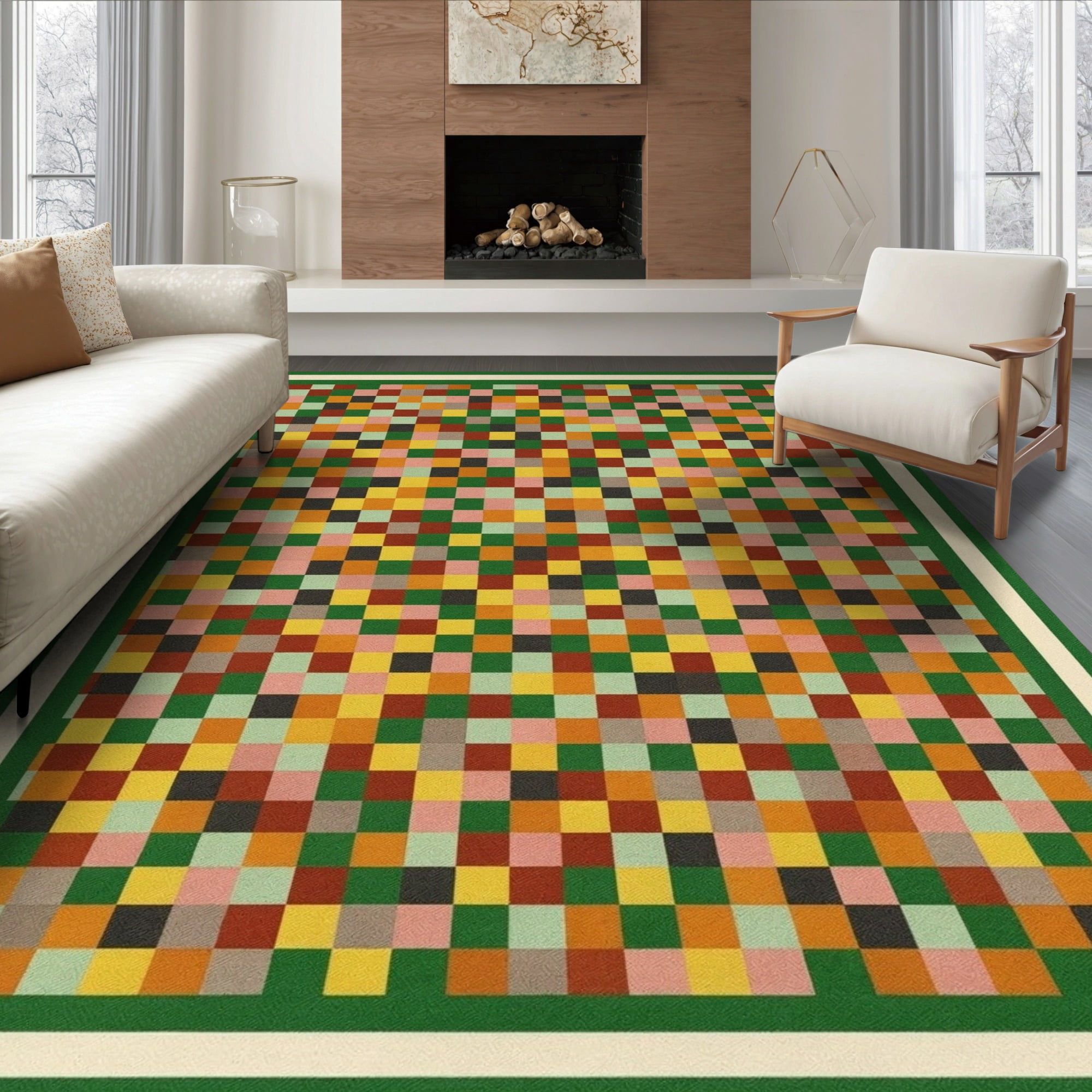ODIKA 8'x10' Ultra-Soft Area Rug, Fuzzy Bold Playroom Geometric ...