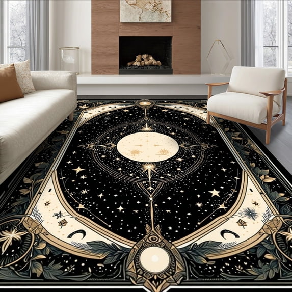 ODIKA 8'x10' Ultra-Soft Area Rug, Gothic Tarot Haul Mystical Stars Damask Corridor Grey Mens Decorations None Washable, Bare feet friendly, Silk-Touch for Bedroom, Under Sectional