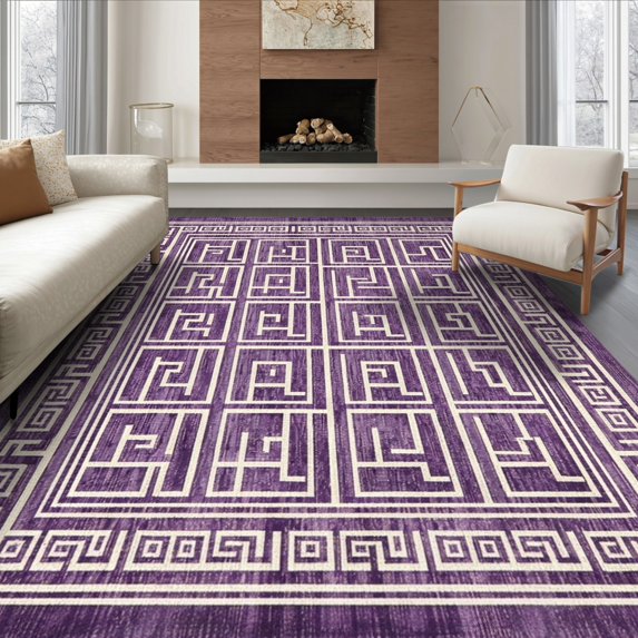 ODIKA 8'x10' Ultra-Soft Area Rug, Greece Greek Key Boho Meander Stripe Bordered Fret Border Maze None Washable, Bare feet friendly, Silk-Touch for Bedroom, Under Sectional