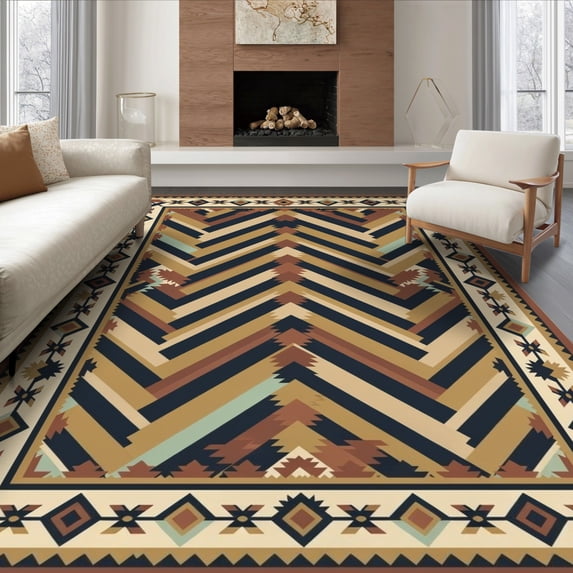 Border Style Rugs ODIKA 8'x10' Ultra-Soft Area Rug, Herringbone Southwestern Bold Border ...