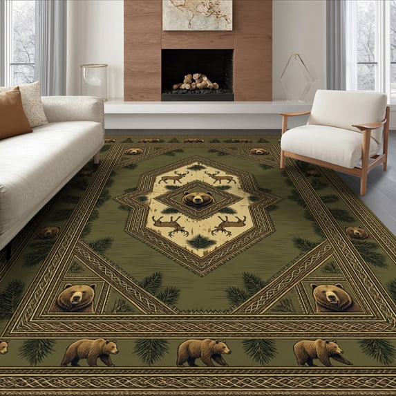 ODIKA 8'x10' Ultra-Soft Area Rug, Large Southwestern Wildlife Distressed Frame Livingroom Neutral None Washable, Bare feet friendly, Silk-Touch for Bedroom, Under Sectional
