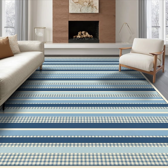 ODIKA 8'x10' Ultra-Soft Area Rug, Layering Farmhouse Stripe Checkered Rows Felpudo Striped Gingham None Washable, Bare feet friendly, Silk-Touch for Bedroom, Under Sectional