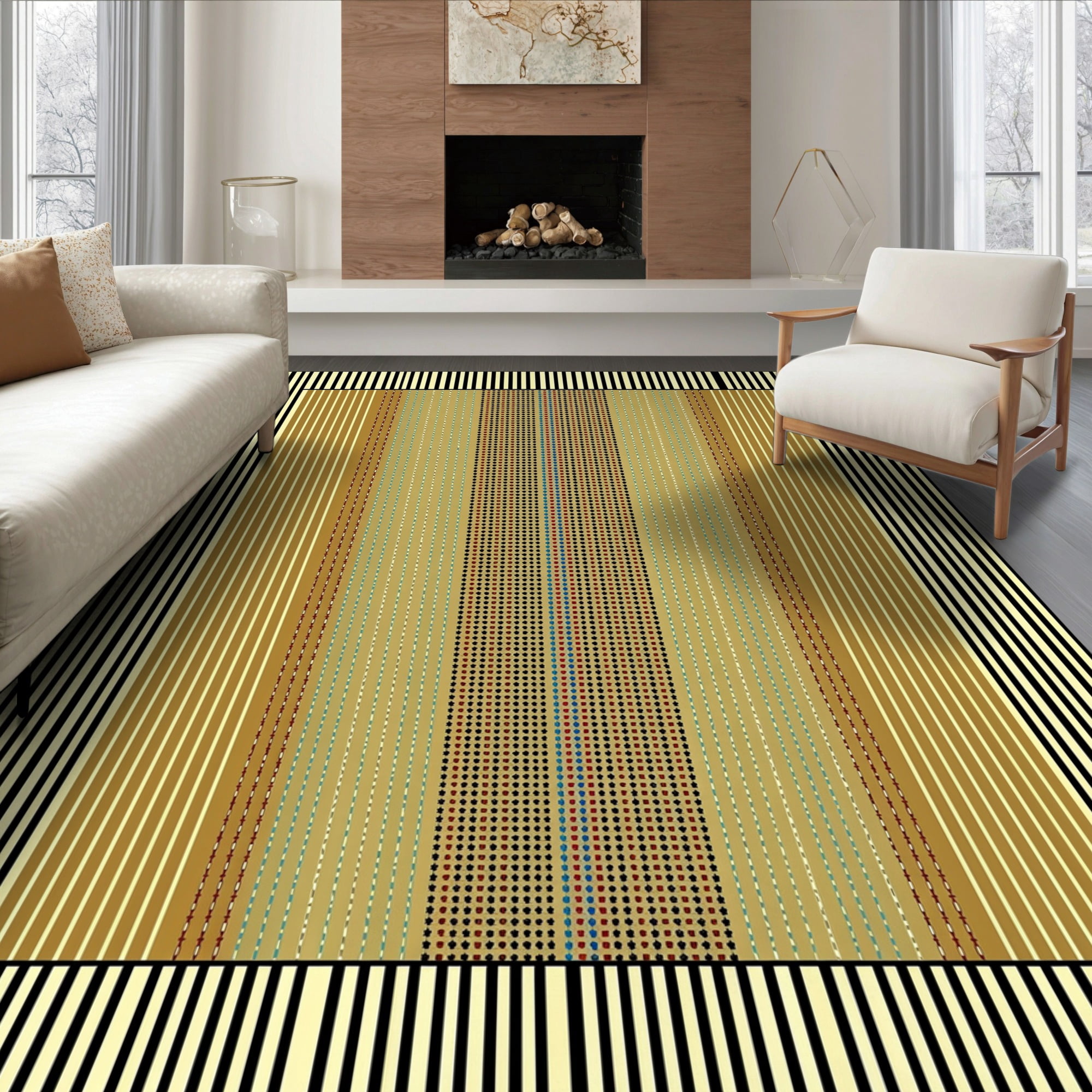 Striped Border Rug ODIKA 8'x10' Ultra-Soft Area Rug, Layering Striped Minimalist Border ...
