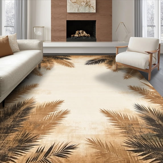 ODIKA 8'x10' Ultra-Soft Area Rug, Mirrored Palm Frond Motif Rectangular With Symmetrical Leaf Design None Washable, Bare feet friendly, Silk-Touch for Bedroom, Under Sectional