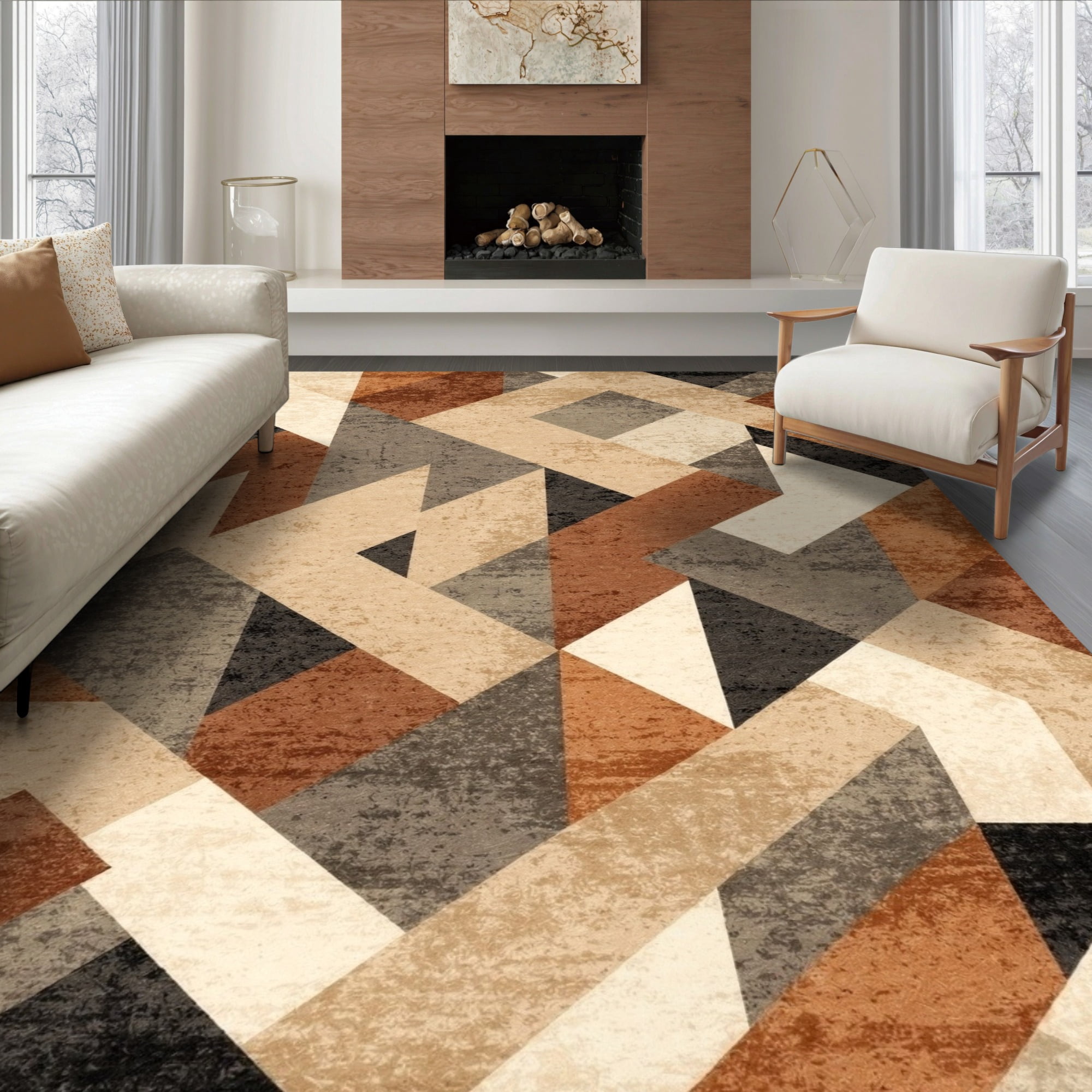 ODIKA 8'x10' Ultra-Soft Area Rug, Modern Angular Shapes Faded Urban ...