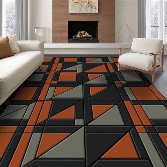 ODIKA 8'x10' Ultra-Soft Area Rug, Mosaic Bold Interlocking Motifs Brushstroke Abstract Geometric Refined None Washable, Bare feet friendly, Silk-Touch for Bedroom, Under Sectional