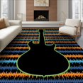 thumbnail image 1 of ODIKA 8'x10' Ultra-Soft Area Rug, Music Rock Bold Headstock Sound Wave Record Vinyl Themed Guitar Flowing Dynamic None Washable, Bare feet friendly, Silk-Touch for Bedroom, Under Sectional, 1 of 7