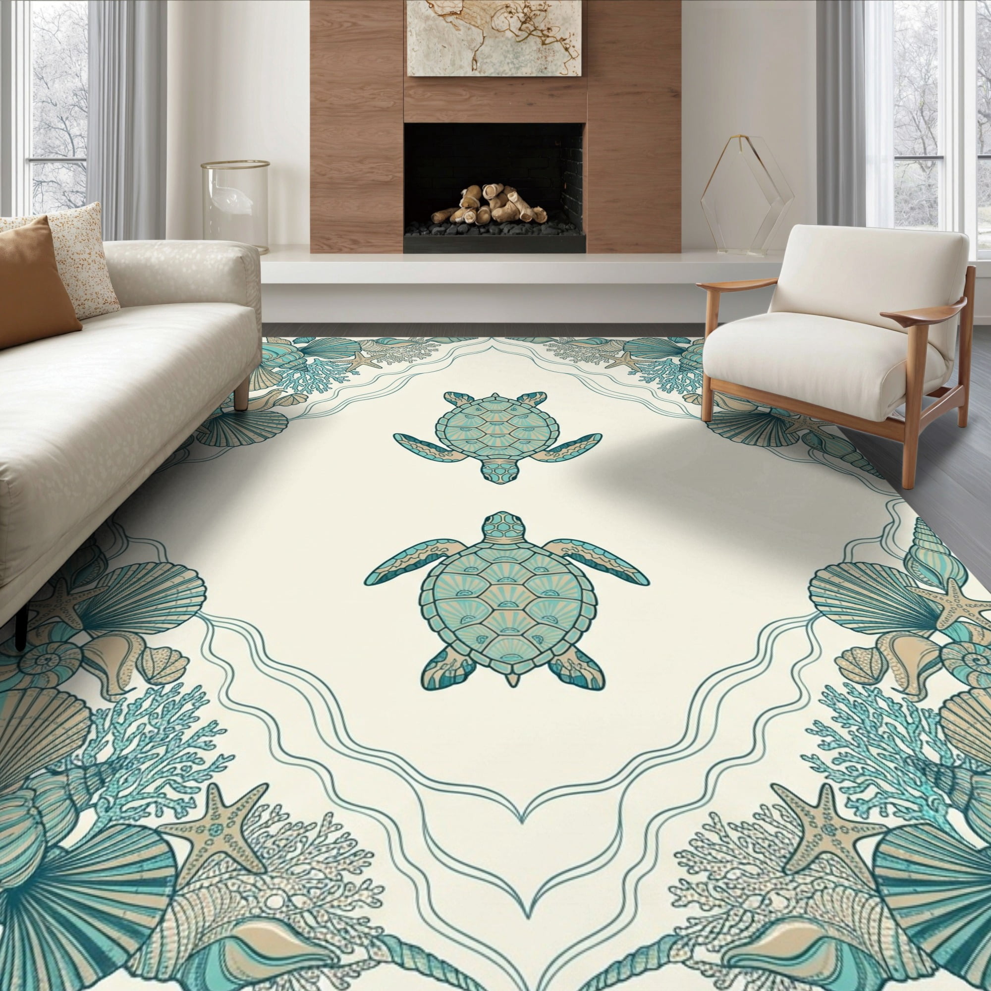Shell Print Rugs ODIKA 8'x10' Ultra-Soft Area Rug, Ocean Wildlife Sea Animals Turtle ...