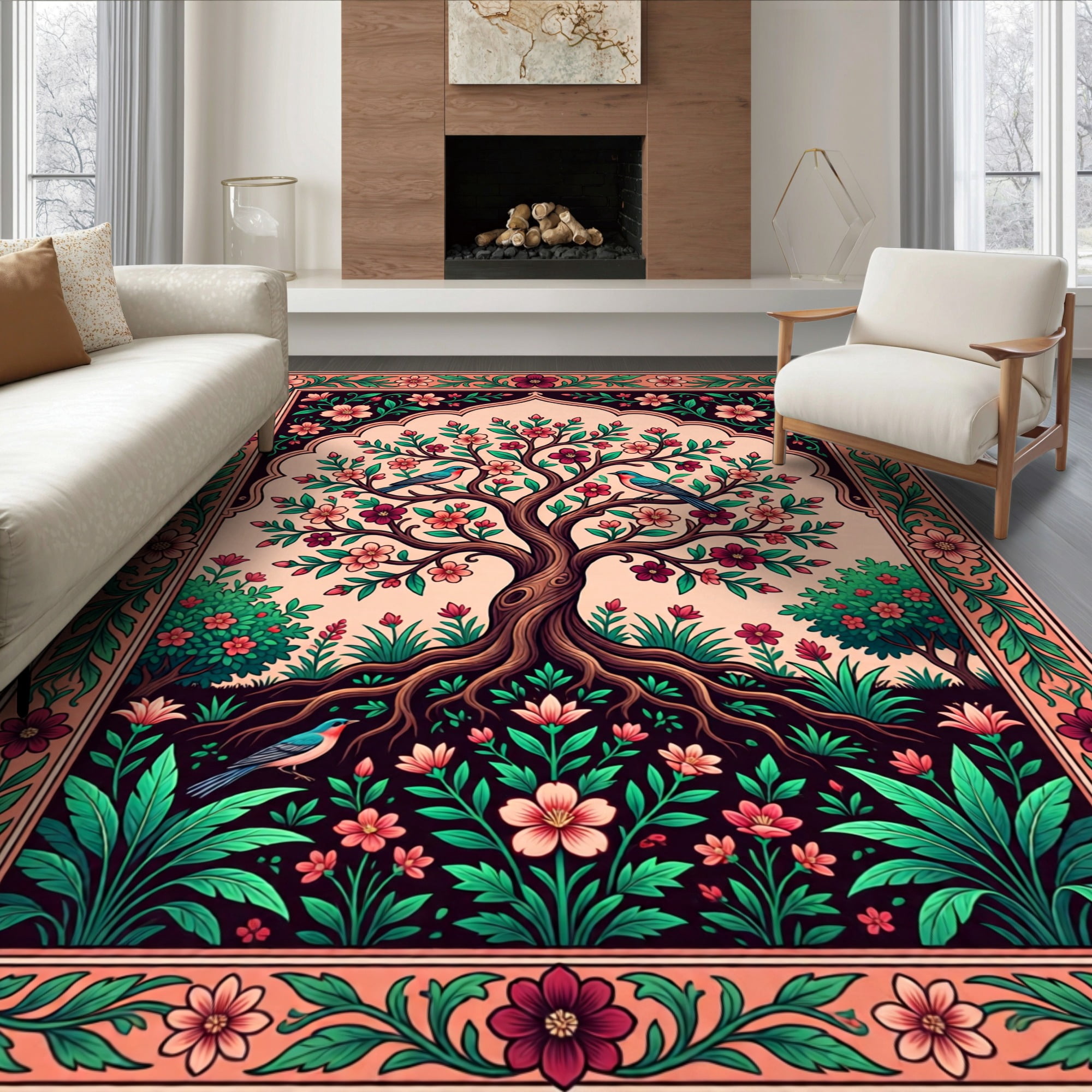 ODIKA 8'x10' Ultra-Soft Area Rug, Oriental Peach Peachy Rose Garden ...