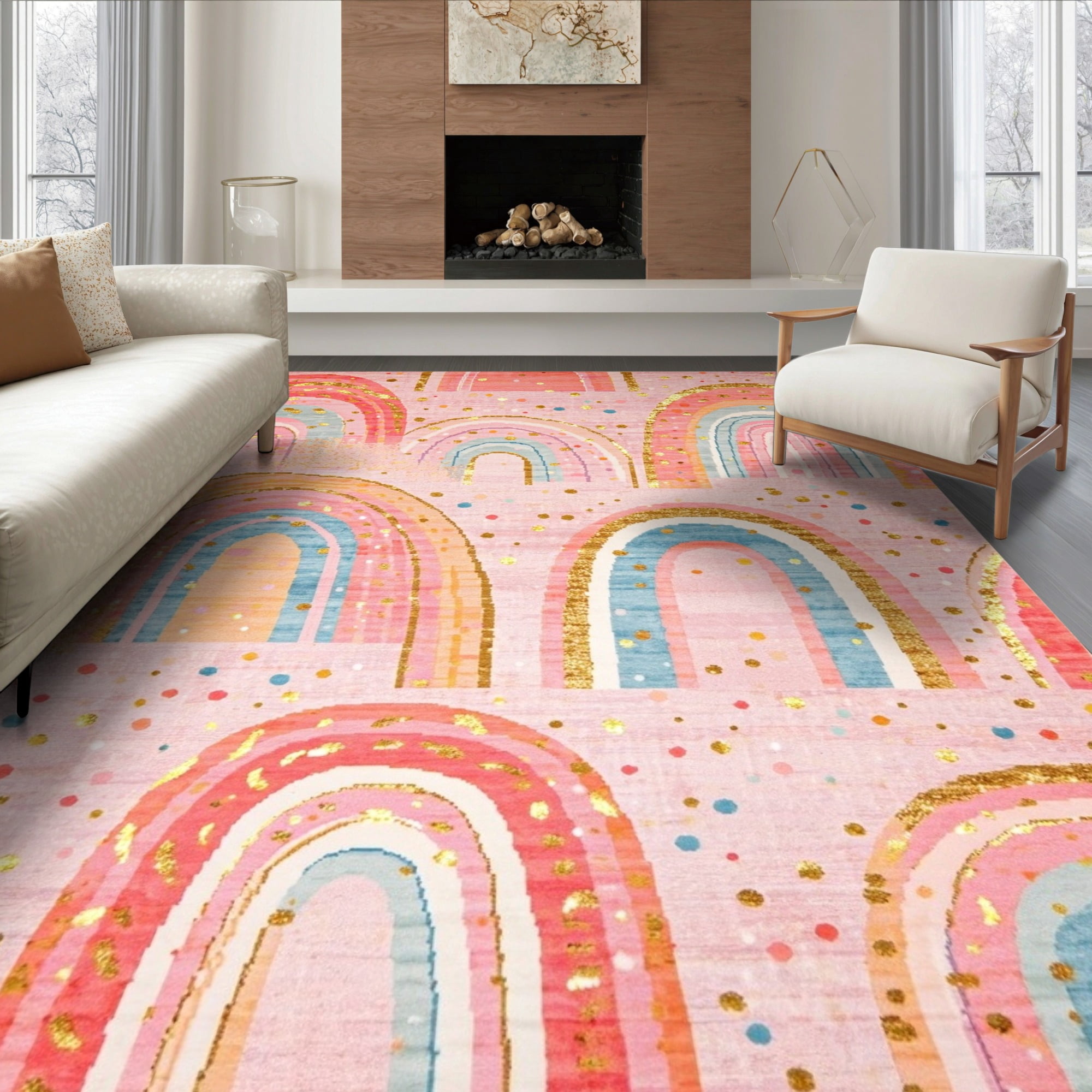 Cute Mini Rugs ODIKA 8'x10' Ultra-Soft Area Rug, Pink Cute Arch Playful Confetti Dot ...