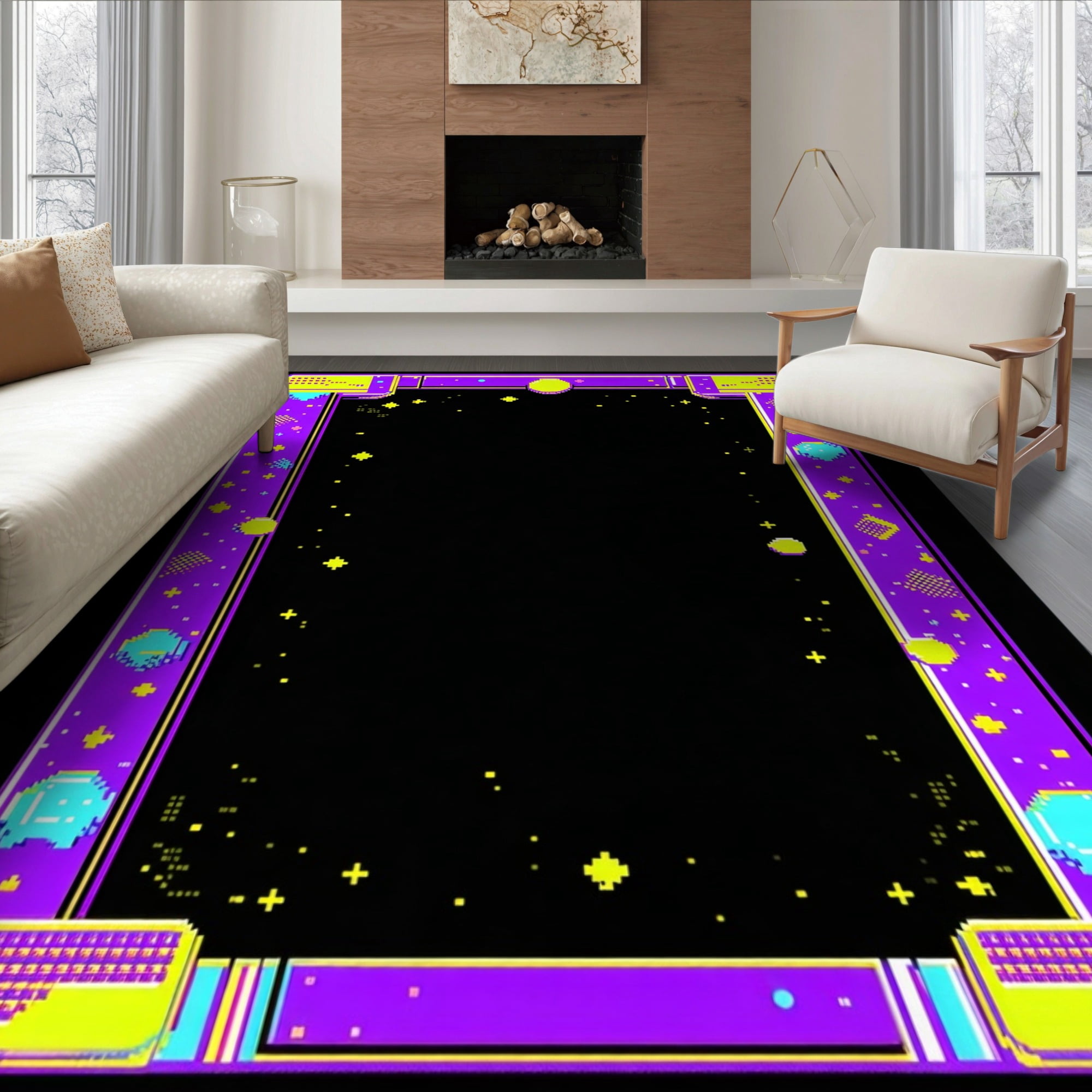 ODIKA 8'x10' Ultra-Soft Area Rug, Pink Gamer Arcade Video Gamepad Boho ...