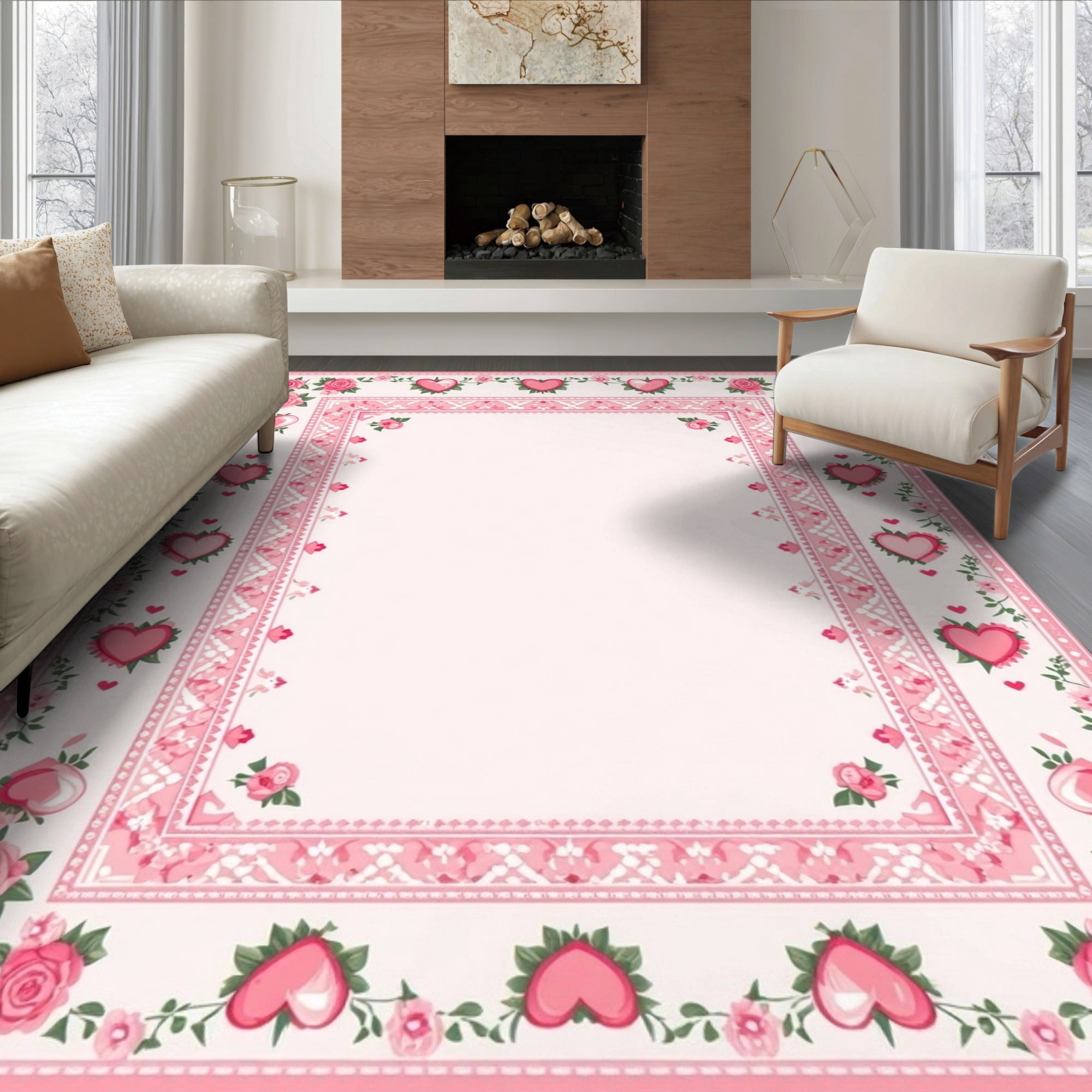 ODIKA 8'x10' Ultra-Soft Area Rug, Pink Preppy Border Cute Scattered ...