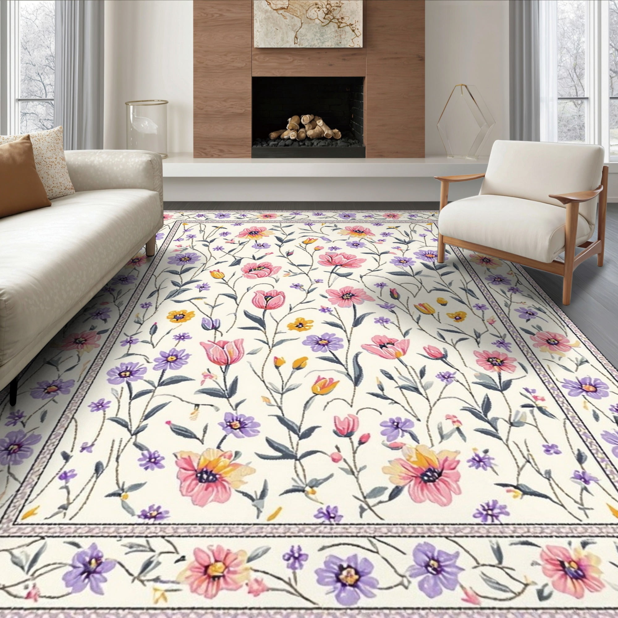 ODIKA 8'x10' Ultra-Soft Area Rug, Playroom Vintage Coquette Meadow ...