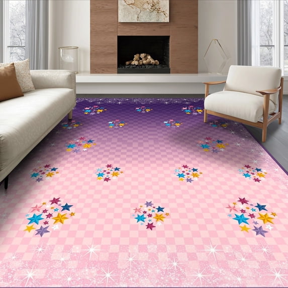 ODIKA 8'x10' Ultra-Soft Area Rug, Rainbow Unicorn Motif Princess Inspired Cheerful Multicolor Design None Washable, Bare feet friendly, Silk-Touch for Bedroom, Under Sectional