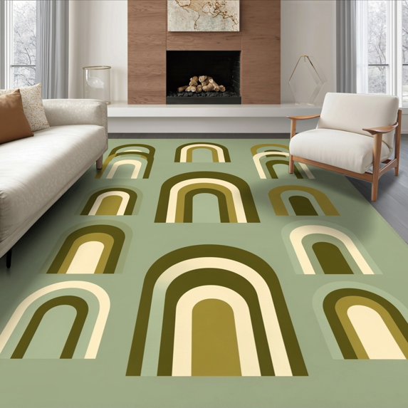 ODIKA 8'x10' Ultra-Soft Area Rug, Sage Throw Contemporary Geometric Arch Stacked Portal Entryway None Washable, Bare feet friendly, Silk-Touch for Bedroom, Under Sectional