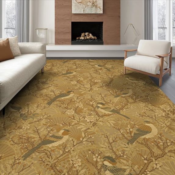 ODIKA 8'x10' Ultra-Soft Area Rug, Shaped Retro Chinoiserie Border Solid Geometric Patterned Round Flowing Dynamic None Washable, Bare feet friendly, Silk-Touch for Bedroom, Under Sectional
