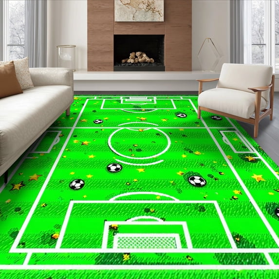 ODIKA 8'x10' Ultra-Soft Area Rug, Soccer Repeating Field Lines Aglity Theme Decorations Motif Bold None Washable, Bare feet friendly, Silk-Touch for Bedroom, Under Sectional