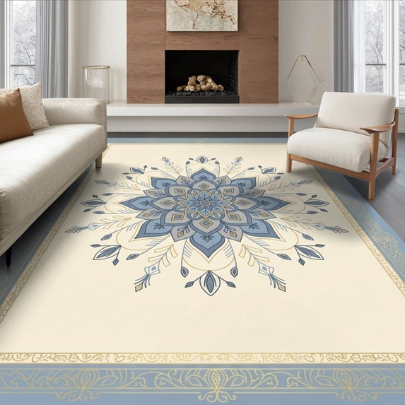 ODIKA 8'x10' Ultra-Soft Area Rug, Solid Field Nautical Large Navy Interlocking Bblue Extra Boho Playful Expressive None Washable, Bare feet friendly, Silk-Touch for Bedroom, Under Sectional