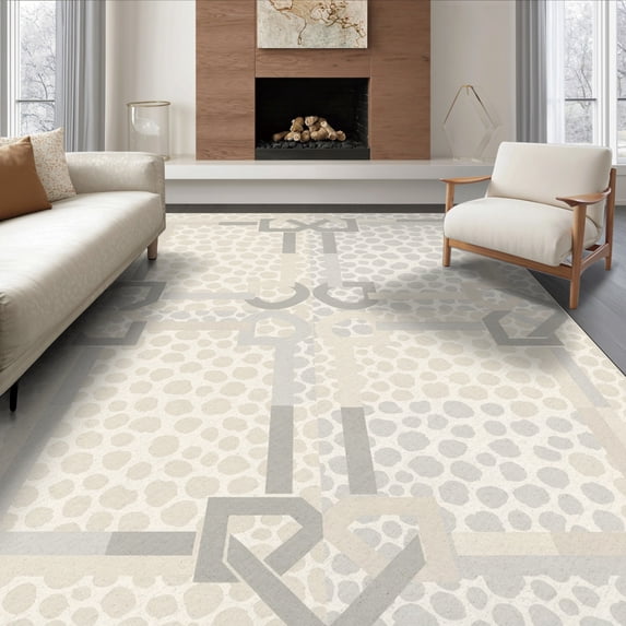 ODIKA 8'x10' Ultra-Soft Area Rug, Spotted Patchwork Quadrant Grid Bold Interlocking Frame Geometric Flowing None Washable, Bare feet friendly, Silk-Touch for Bedroom, Under Sectional