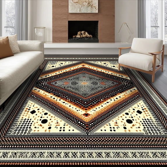 ODIKA 8'x10' Ultra-Soft Area Rug, Spotted Tricolor Mosaic Interlocking Abstract Inspired Motif None Washable, Bare feet friendly, Silk-Touch for Bedroom, Under Sectional