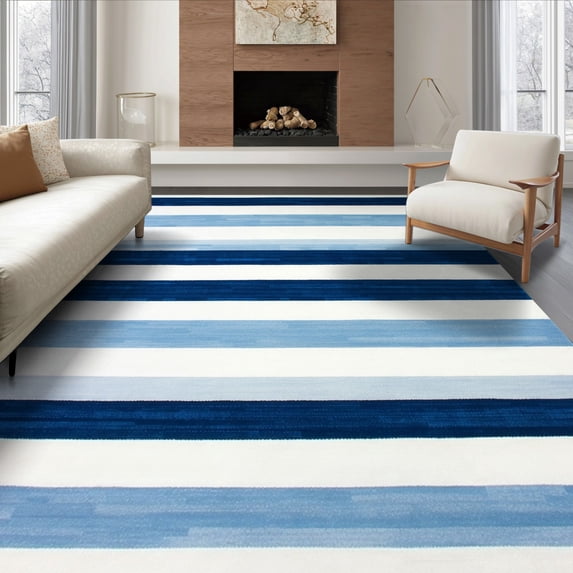 ODIKA 8'x10' Ultra-Soft Area Rug, Striped Horizontal Band Even Spacing Scandinavian Stripes None Washable, Bare feet friendly, Silk-Touch for Bedroom, Under Sectional
