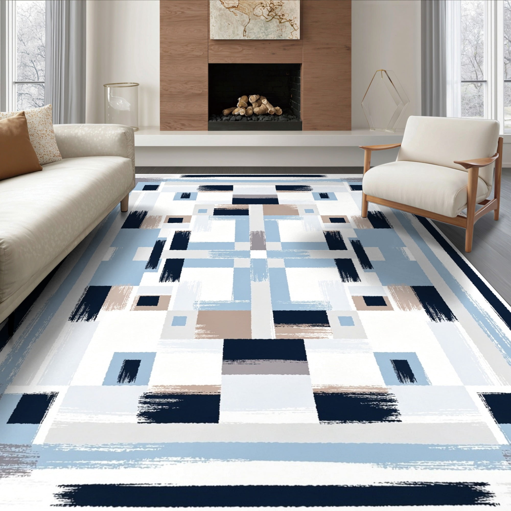 ODIKA 8'x10' Ultra-Soft Area Rug, Symmetrical Abstract Composition With ...