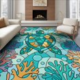 thumbnail image 1 of ODIKA 8'x10' Ultra-Soft Area Rug, Turtle Stained Ocean Entryway Teal Beachy Cherry Blossoms Nautical Flowing None Washable, Bare feet friendly, Silk-Touch for Bedroom, Under Sectional, 1 of 7