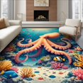thumbnail image 1 of ODIKA 8'x10' Ultra-Soft Area Rug, Vivid Coral Pink Ocean with Octopus Tropical Reef Design Sea Animals Washable, Bare feet friendly, Silk-Touch for Bedroom, Under Sectional, 1 of 7