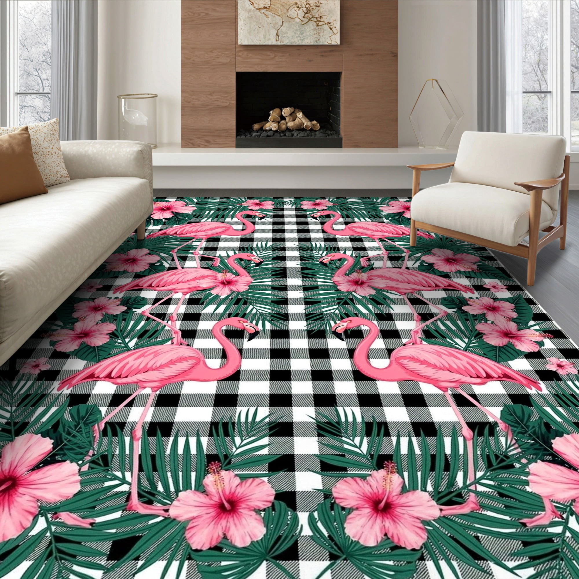 Rug Frameborder ODIKA 8'x10' Ultra-Soft Area Rug, Welcome Pcs Plaid Border Motif ...