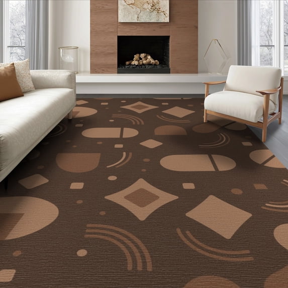 ODIKA 8'x10' Warm Earth Tones Geometric Design Washable Area Rug Retro Abstract Shapes with Modern Flair for Living Room, Under Sectional, Family , Durable, Non-Slip