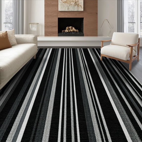 ODIKA 8'x10' Washable Area Rug Abstract With Bold Bands And Minimalist Accents Striped Modern Refined for Living Room, Under Sectional, Family , Durable, Non-Slip