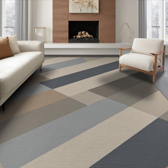 ODIKA 8'x10' Washable Area Rug Abstract Colorblock Diagonal Motif Geometric Framing Striped Flowing Dynamic for King Size Bedroom Under Bed, Master Suite, Non-Shedding, Easy Care