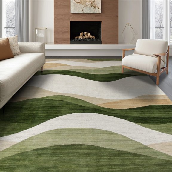 ODIKA 8'x10' Washable Area Rug Abstract Mid Wavy Striped Gradient Wave Decorative Cream Orange for King Size Bedroom Under Bed, Master Suite, Non-Shedding, Easy Care