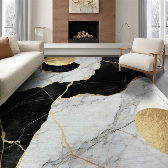 ODIKA 8'x10' Washable Area Rug Abstract Swirl Bold Veined Streaks Flow Symmetrical Motif Vein for King Size Bedroom Under Bed, Master Suite, Non-Shedding, Easy Care
