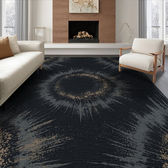 ODIKA 8'x10' Washable Area Rug Abstract Tan Asymmetrical Faded Irregular Motifs Balanced Farmhouse for Living Room, Under Sectional, Family , Durable, Non-Slip