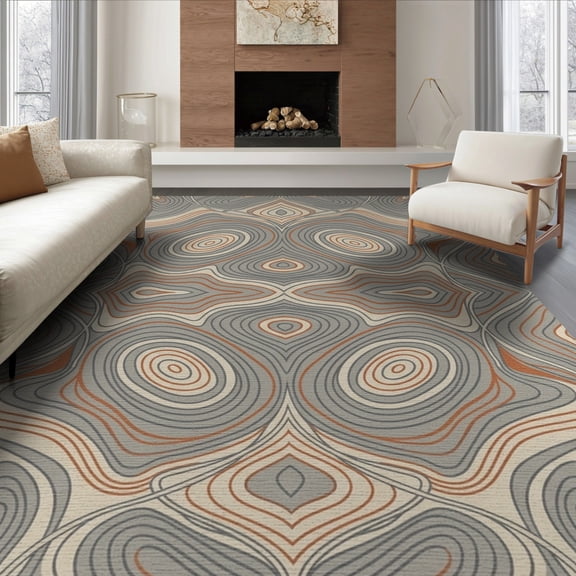 ODIKA 8'x10' Washable Area Rug Abstract Terrain Map Wavy Elevation Topographic Layout Bordered Playful for Living Room, Under Sectional, Family , Durable, Non-Slip