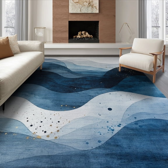 ODIKA 8'x10' Washable Area Rug Abstract Watercolor Modern Brushstroke Design With Flowing Wavy Motif for King Size Bedroom Under Bed, Master Suite, Non-Shedding, Easy Care
