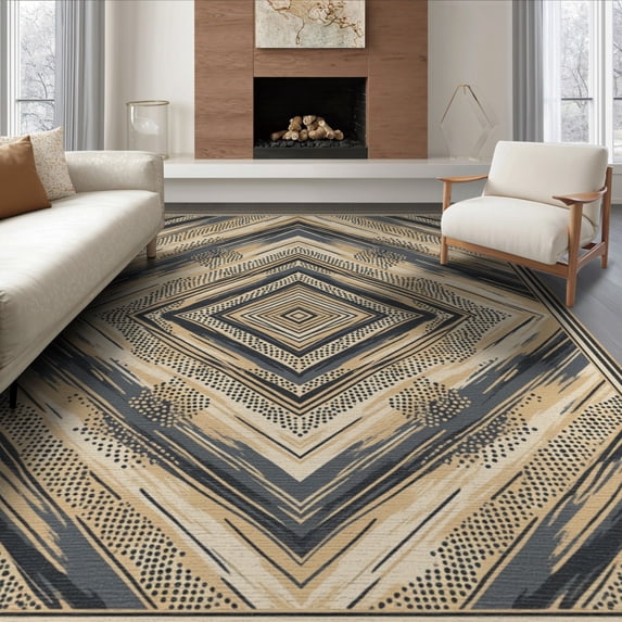ODIKA 8'x10' Washable Area Rug Abstract Way Throw Irregular Border Lightweight Entryway Foam for King Size Bedroom Under Bed, Master Suite, Non-Shedding, Easy Care