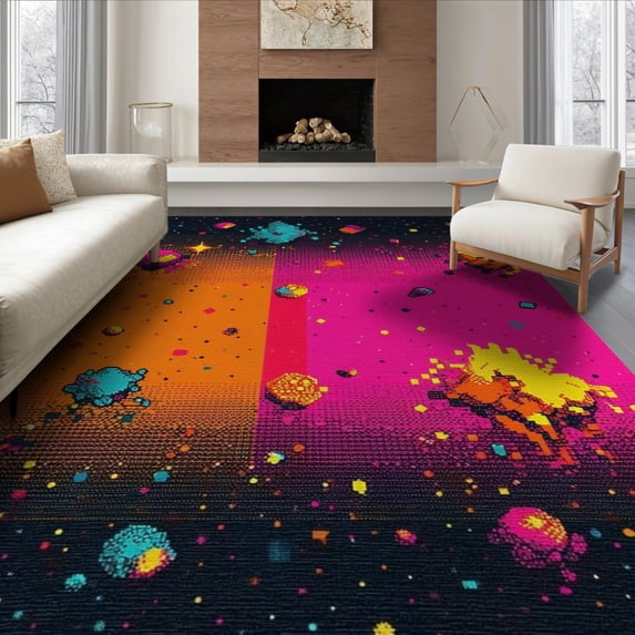 ODIKA Alfombra Burst Gamer Glowing Gamepad Motif Border Cracked Field Non-Slip Chair-Friendly for Dining Room, Large Office, Lounge