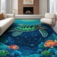 thumbnail image 1 of ODIKA 8'x10' Washable Area Rug Animals Turtle Nautical Ocean Coral Reef Border Motif Scattered for Living Room, Under Sectional, Family , Durable, Non-Slip, 1 of 7