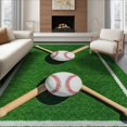 thumbnail image 1 of ODIKA 8'x10' Washable Area Rug Baseball Field Sport Design With Crossed Bats Ball And Stitched Seam Accents for Dining Room, Large Office, Lounge, Non-Slip Chair-Friendly Mat, 1 of 7