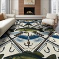thumbnail image 1 of ODIKA 8'x10' Washable Area Rug Bass Angler Hook Lure Frame Tackle Motif Border Fish Fishing Refined Structured for Living Room, Under Sectional, Family , Durable, Non-Slip, 1 of 7