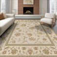 thumbnail image 1 of ODIKA 8'x10' Washable Area Rug Beige Olive Floral Elegance with Classic Border Intricate Blossom and Leaf Motifs on for King Size Bedroom Under Bed, Master Suite, Non-Shedding, Easy Care, 1 of 7
