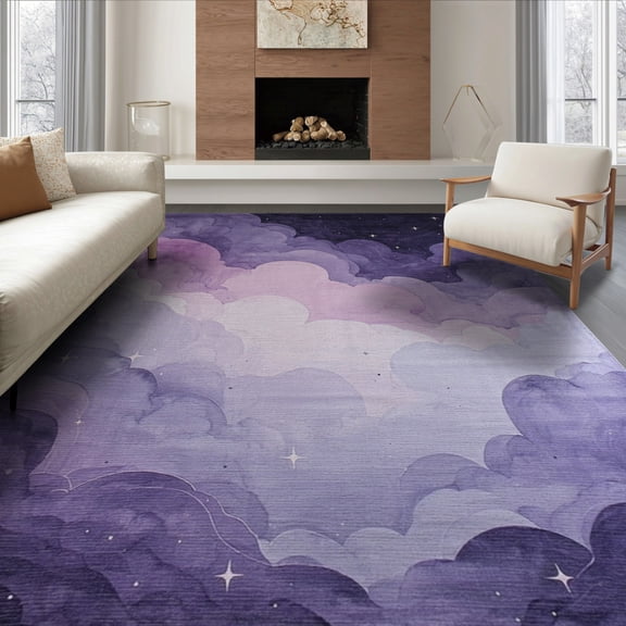 ODIKA 8'x10' Washable Area Rug Beside Inspired Watercolor Swirl Tiny Scatter Ombre Gradient for Dining Room, Large Office, Lounge, Non-Slip Chair-Friendly Mat