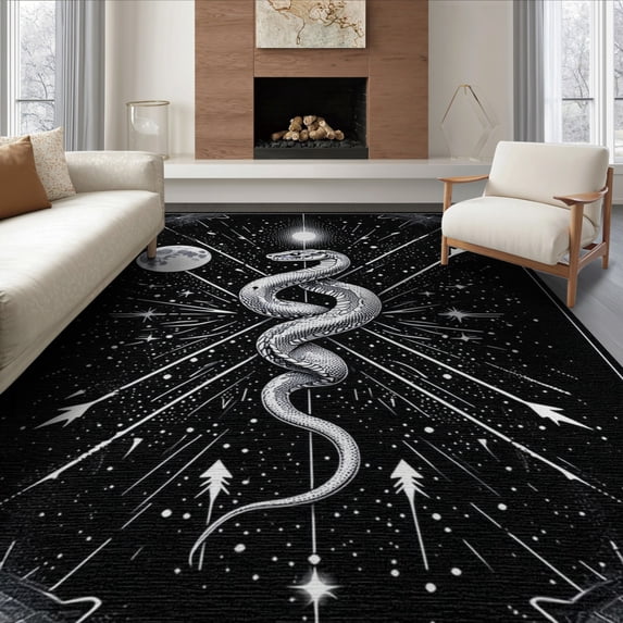 ODIKA 8'x10' Washable Area Rug Black Gothic Snake with Arrows Celestial ...