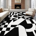 thumbnail image 1 of ODIKA 8'x10' Washable Area Rug Black White Geometric Abstract Art Design Elegant Contrasts in a Modern for Dining Room, Large Office, Lounge, Non-Slip Chair-Friendly Mat, 1 of 7